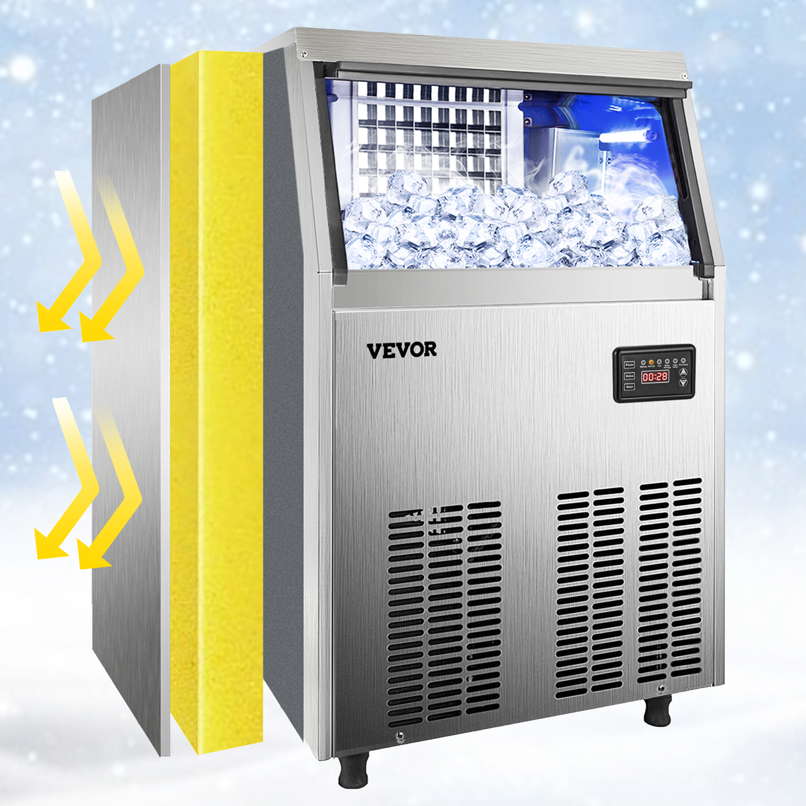 VEVOR Máquina para hacer hielo comercial VEVOR de 110 V, 110 libras/24  horas con cubo de 39 libras y bomba de drenaje de agua eléctrica, máquina  de hielo de acero inoxidable, funcionamiento