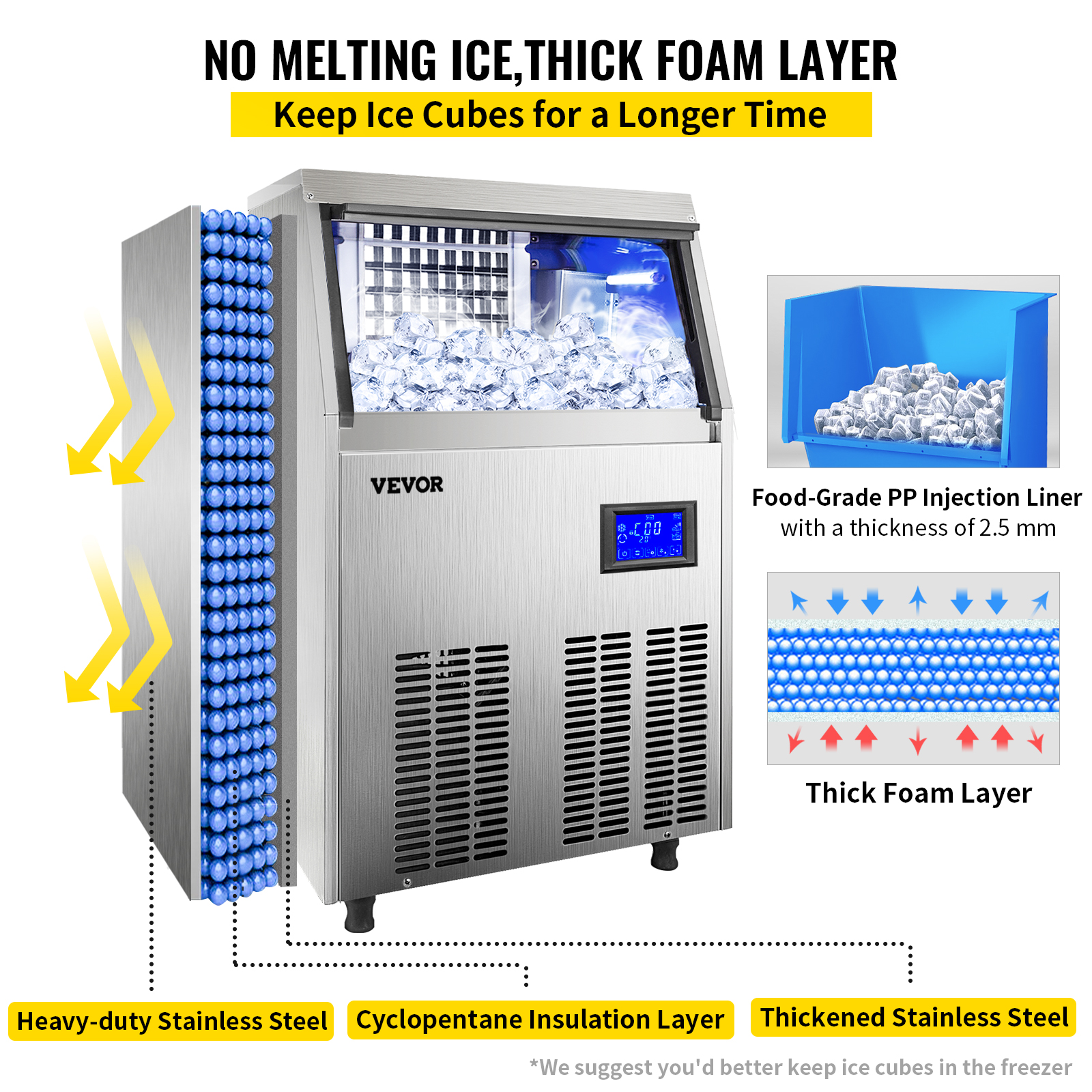 VEVOR 80-150LBS/24H Commercial Ice Maker Built-in Ice Cube Machine 33LBS Storage