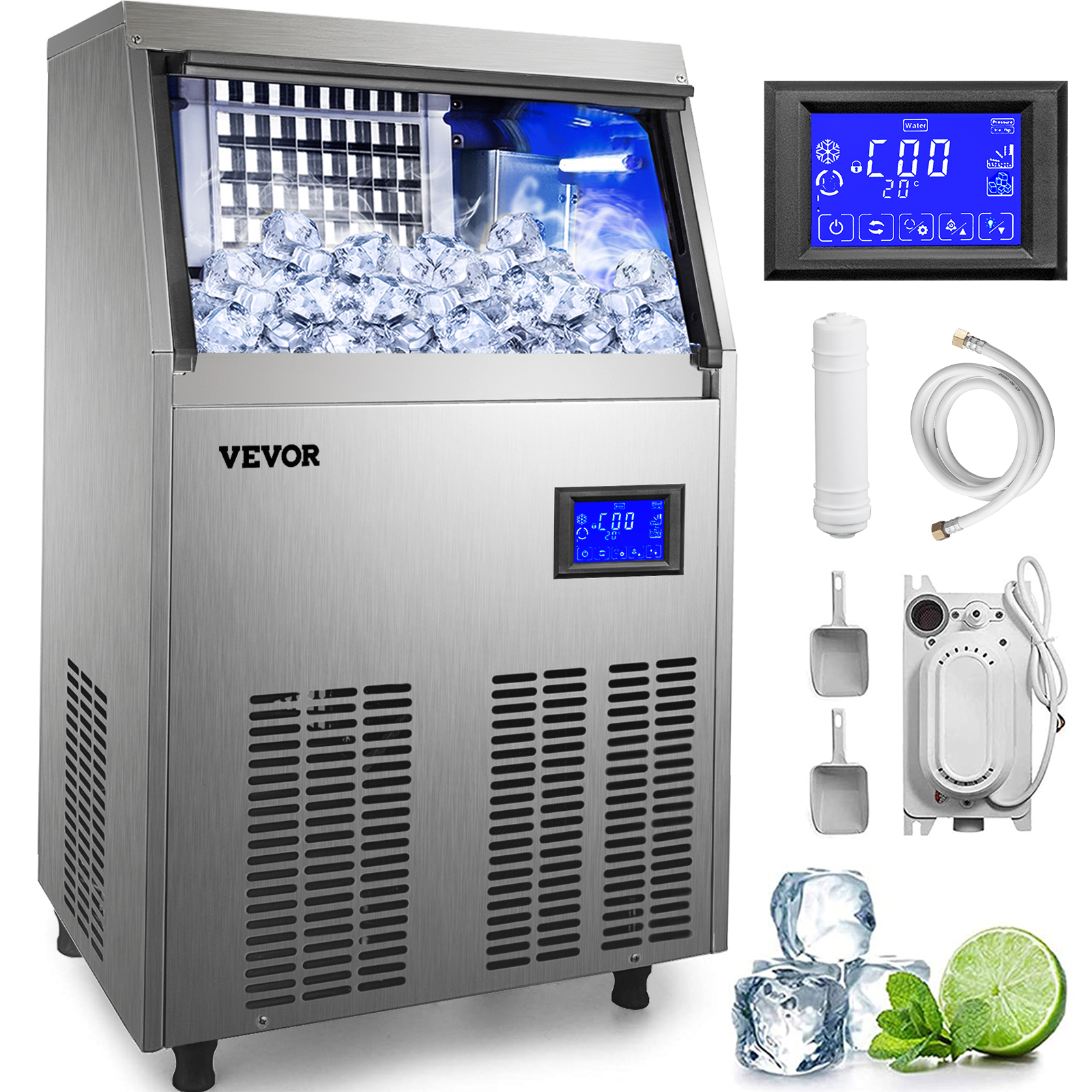 VEVOR 80-150LBS/24H Commercial Ice Maker Built-in Ice Cube Machine 33LBS Storage