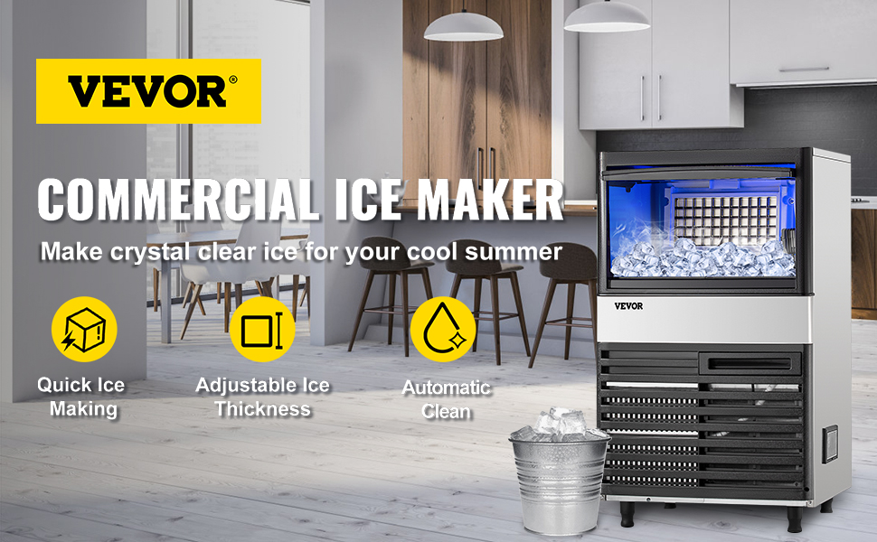 VEVOR Commercial Ice Maker Machine, 100lbs/24h Stainless Steel
