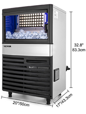 commercial ice maker, stainless steel, 132 lbs per 24 hours