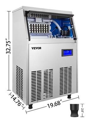 VEVOR VEVOR Macchina Elettrica per Cubetti di Ghiaccio Commerciale  Produttività 50kg/24h, Macchina da Terra per Cubetti Ghiaccio Commerciale  con Schermo LCD in Acciaio Inox, Macchina per Ghiaccio da Cucina