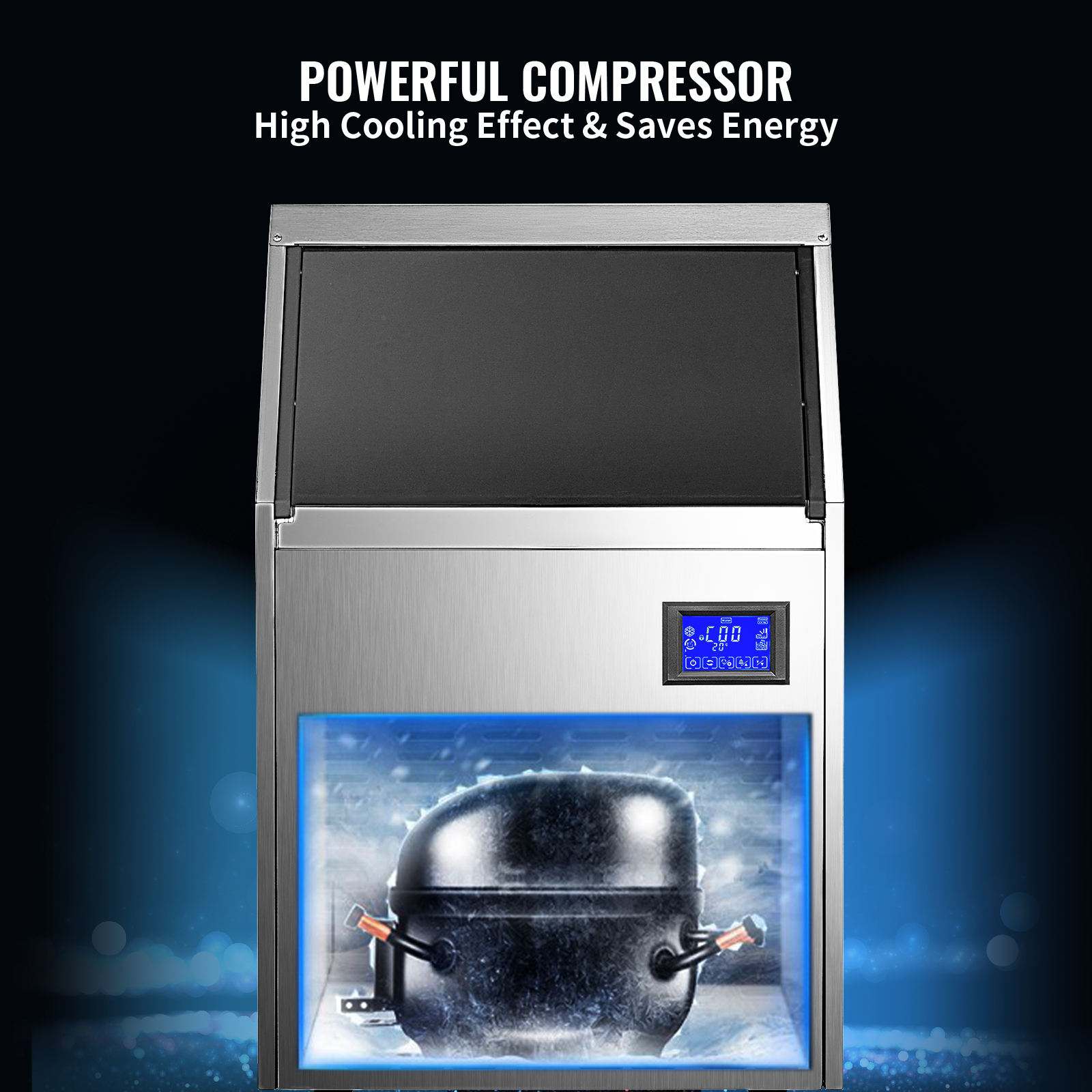 VEVOR VEVOR Macchina Elettrica per Cubetti di Ghiaccio Commerciale  Produttività 50kg/24h, Macchina da Terra per Cubetti Ghiaccio Commerciale  con Schermo LCD in Acciaio Inox, Macchina per Ghiaccio da Cucina