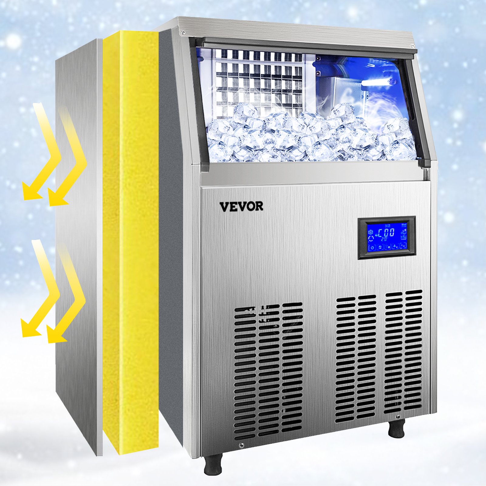 VEVOR VEVOR Máquina para hacer hielo comercial, 550 libras/24 horas con  depósito de almacenamiento grande de 330,7 libras, máquina para hacer hielo  autolimpiante de 1000 W con panel LED de 3,5 pulgadas