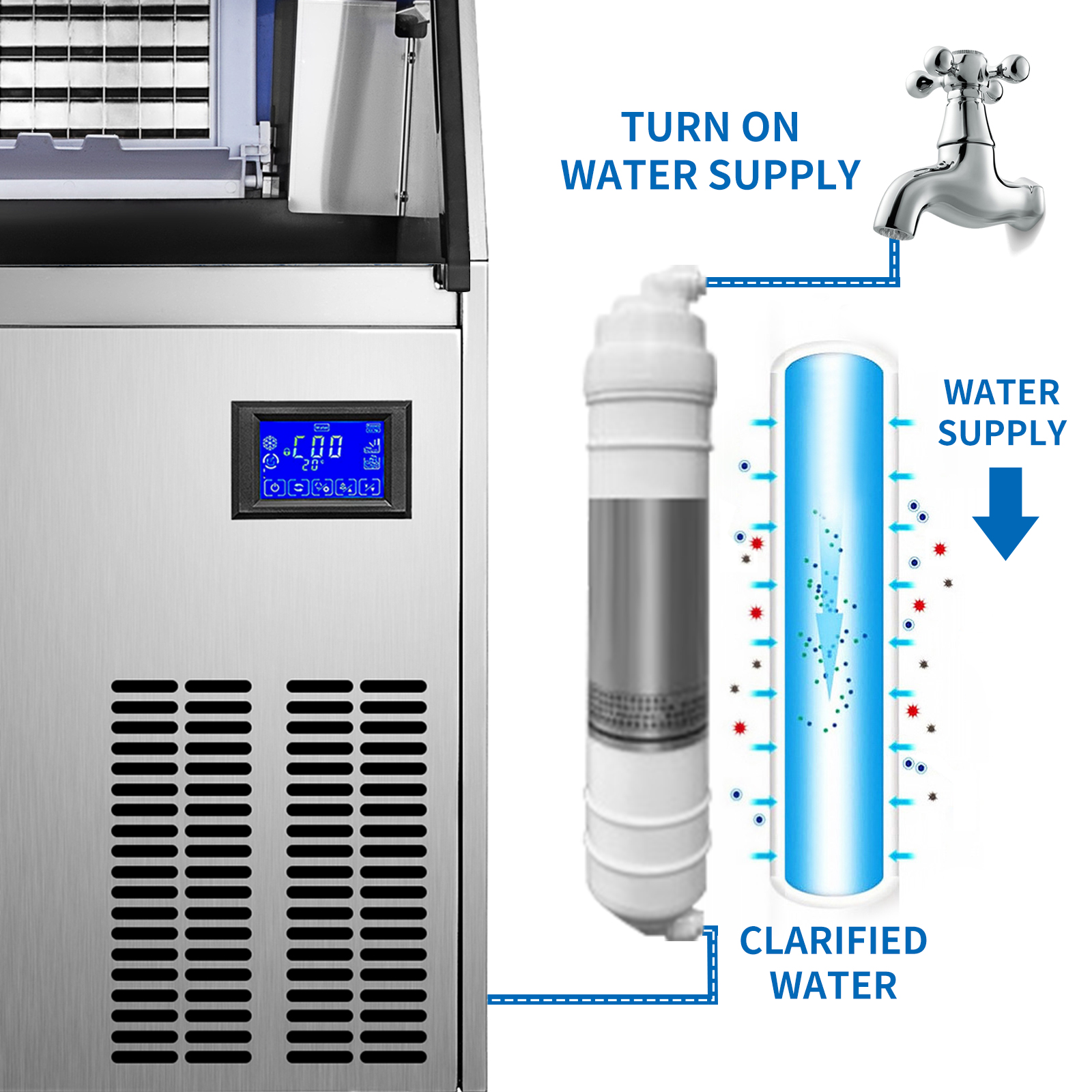 VEVOR Macchina per Ghiaccio Commerciale 200W 68kg per Bar Ristoranti Hotel