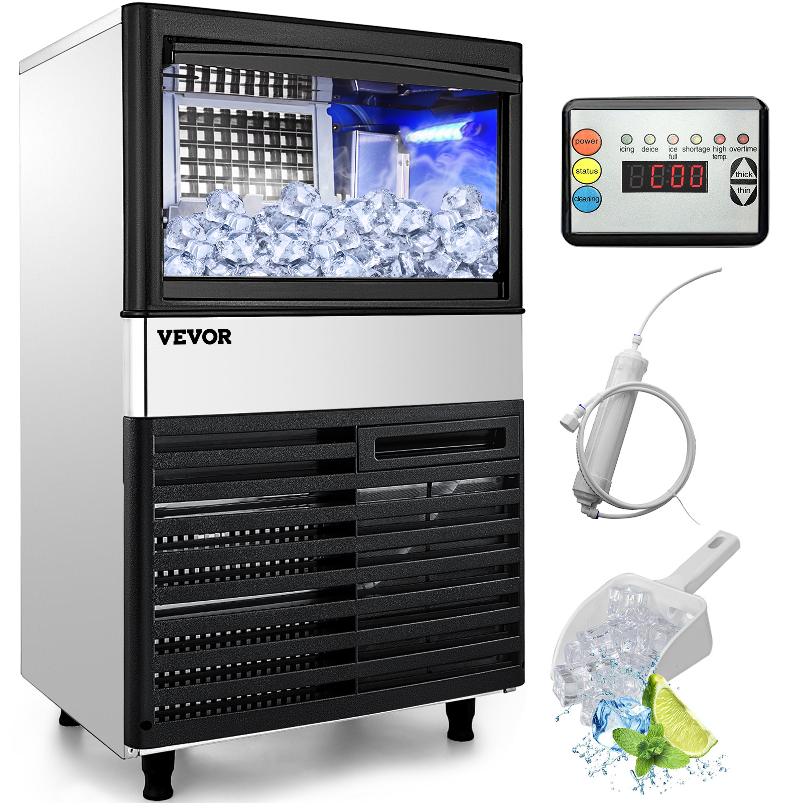 Máquina para hacer hielo, máquina de hielo comercial debajo del mostrador e  independiente, 150 libras/24 horas con contenedor de almacenamiento de
