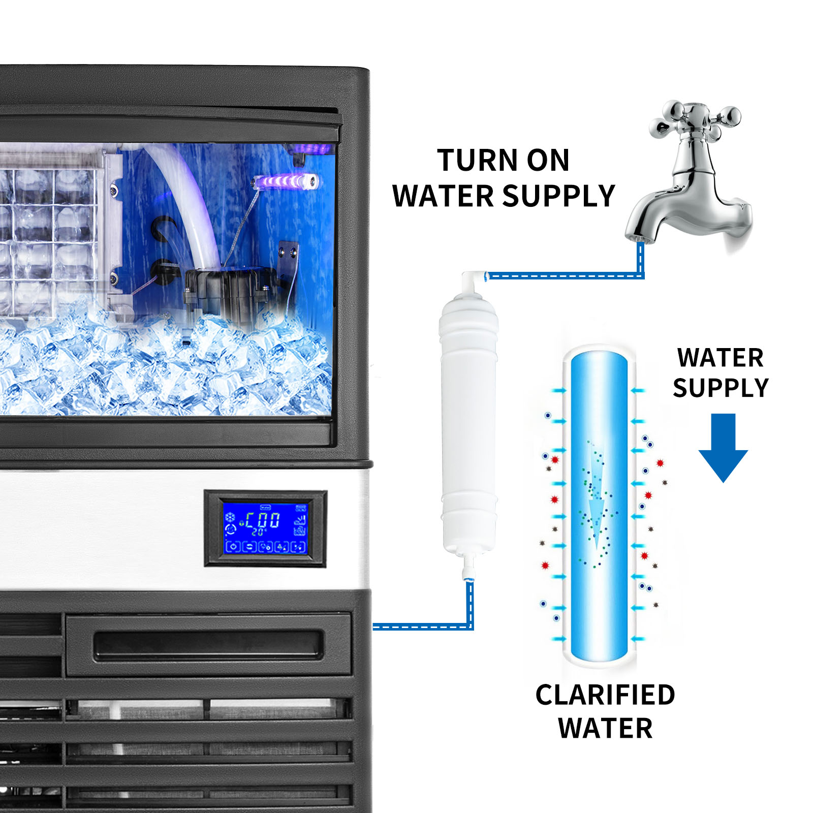 commercial ice maker,stainless steel,110 lbs per day