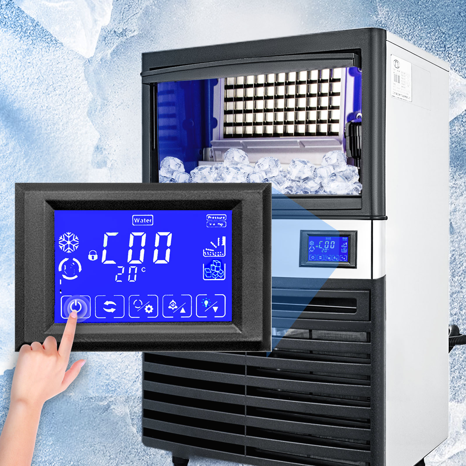 commercial ice maker,stainless steel,110 lbs per day