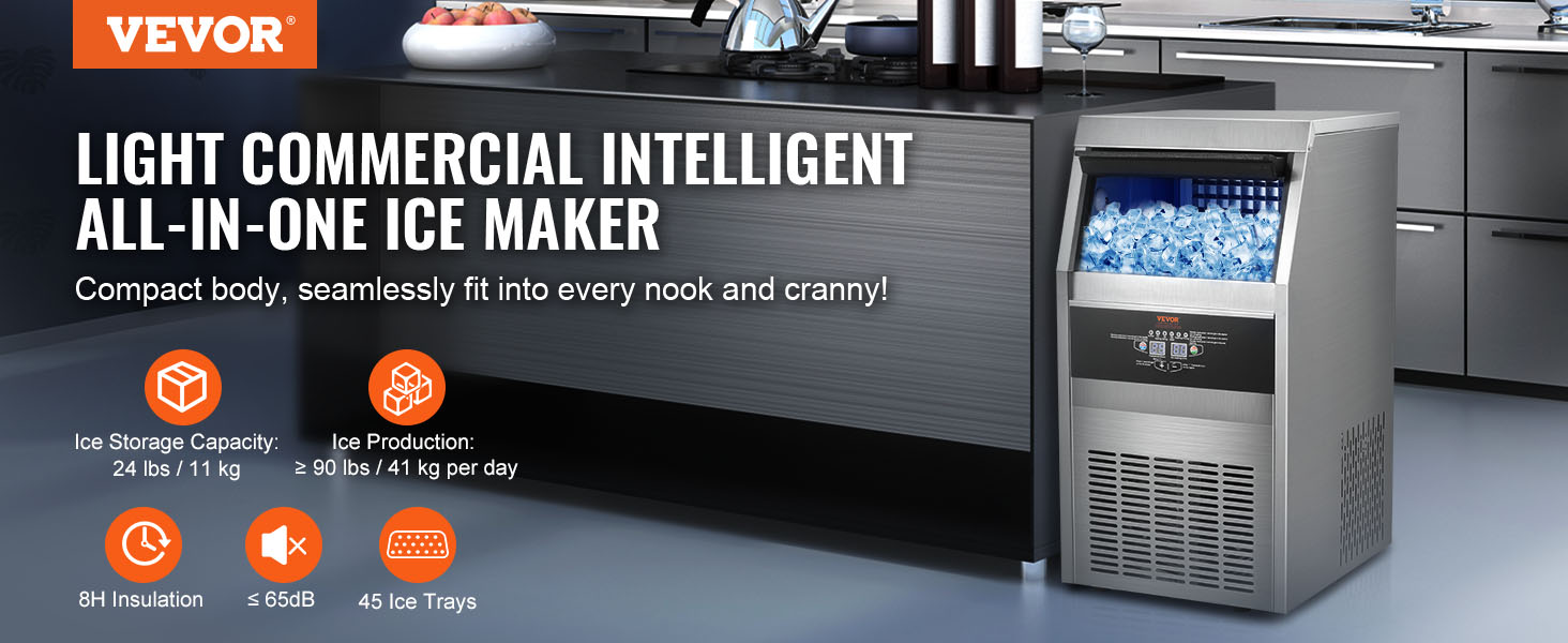 VEVOR 110V Commercial Ice Maker Machine 120-130LBS/24H with 33LBS Bin ...