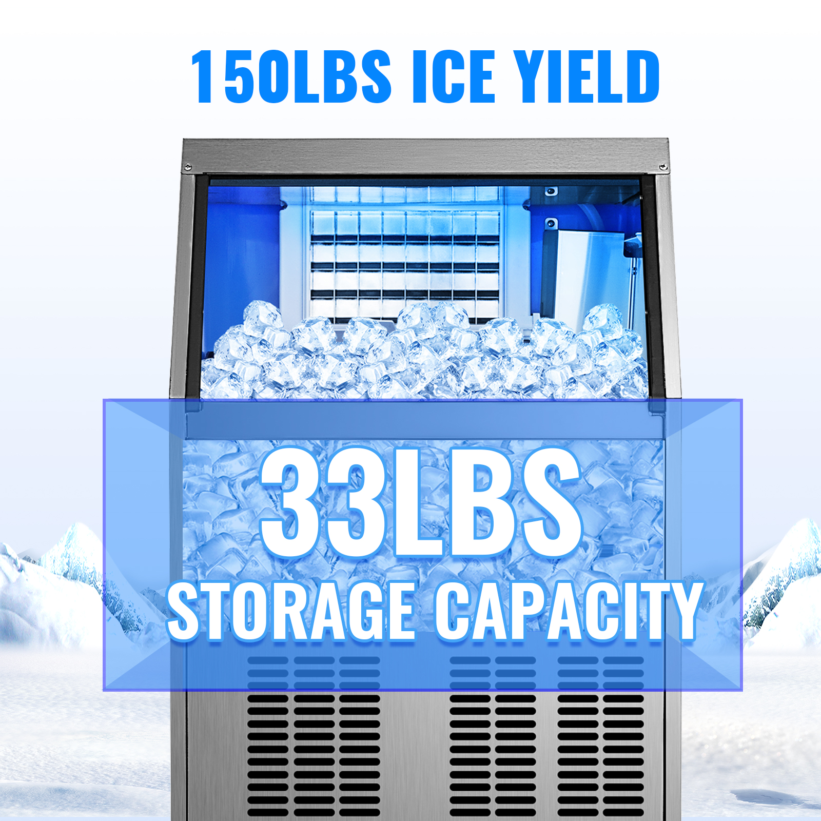 commercial ice maker,stainless steel,150 lbs per day