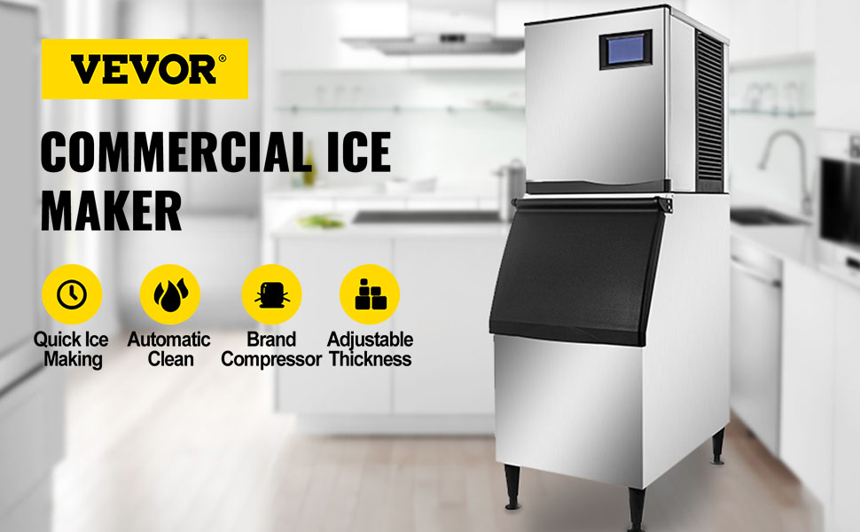 VEVOR 110V Commercial Ice Maker 440lbs/24H,77lbs Storage Bin,ETL  Approved,Clear Cube,Advanced LCD Panel,SECOP Compressor,Air Cooled,Blue  Light,Electric Water Drain Pump,Water Filter,2Scoops 