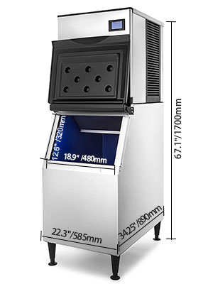 Máquina para hacer hielo comercial VEVOR de 110 V, 155 libras/24 horas,  máquina de hielo de acero inoxidable de 530 W con capacidad de  almacenamiento