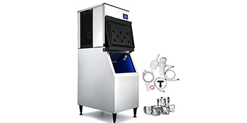 Máquina para hacer hielo comercial VEVOR de 110 V, 120-130 libras/24 horas,  33 libras, máquina de hielo comercial de almacenamiento, totalmente