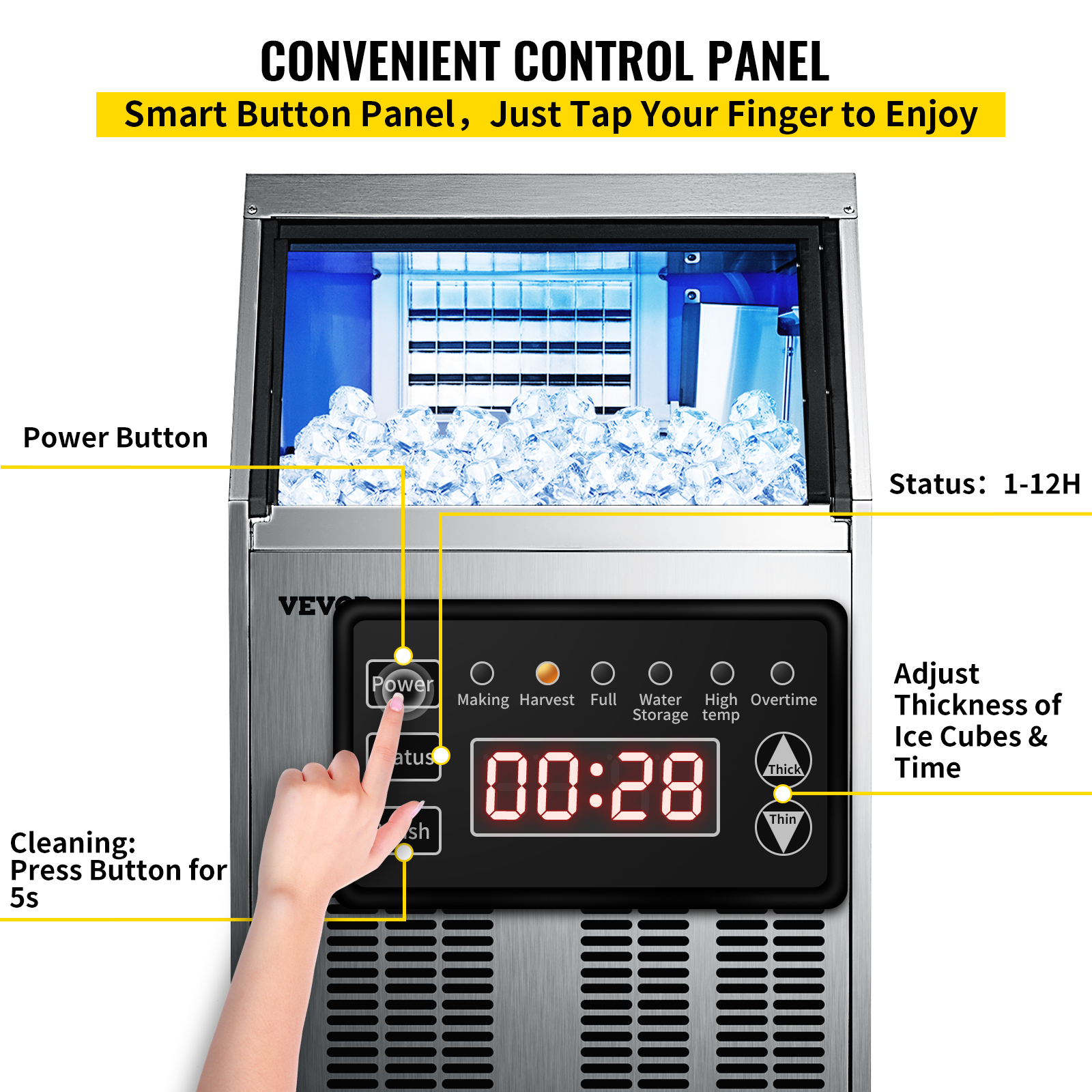 VEVOR 80-150LBS/24H Commercial Ice Maker Built-in Ice Cube Machine 33LBS Storage