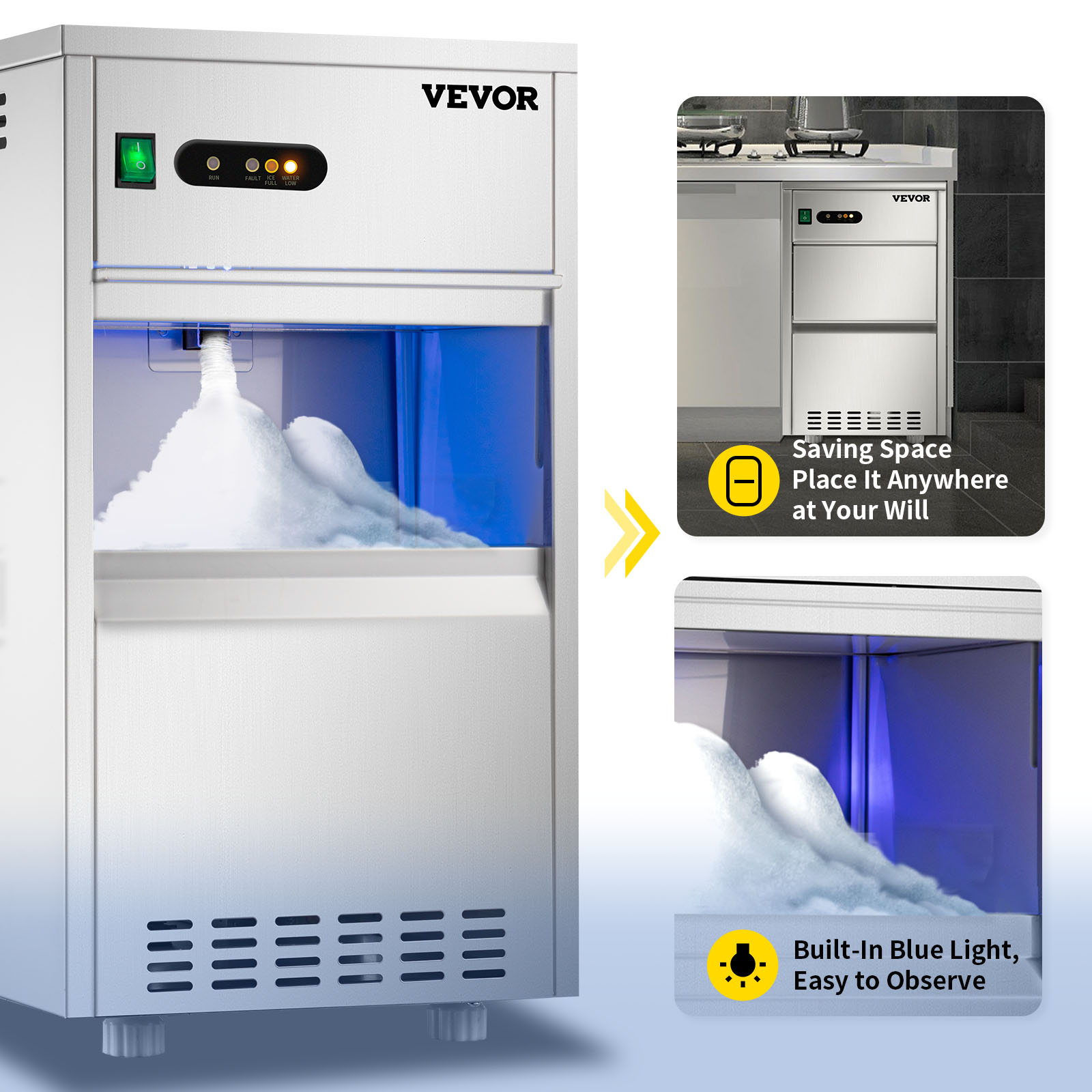 VEVOR 55Lbs/Day Snow Flake Ice Maker Machine Freestand Crusher ETL Ice Shaver 