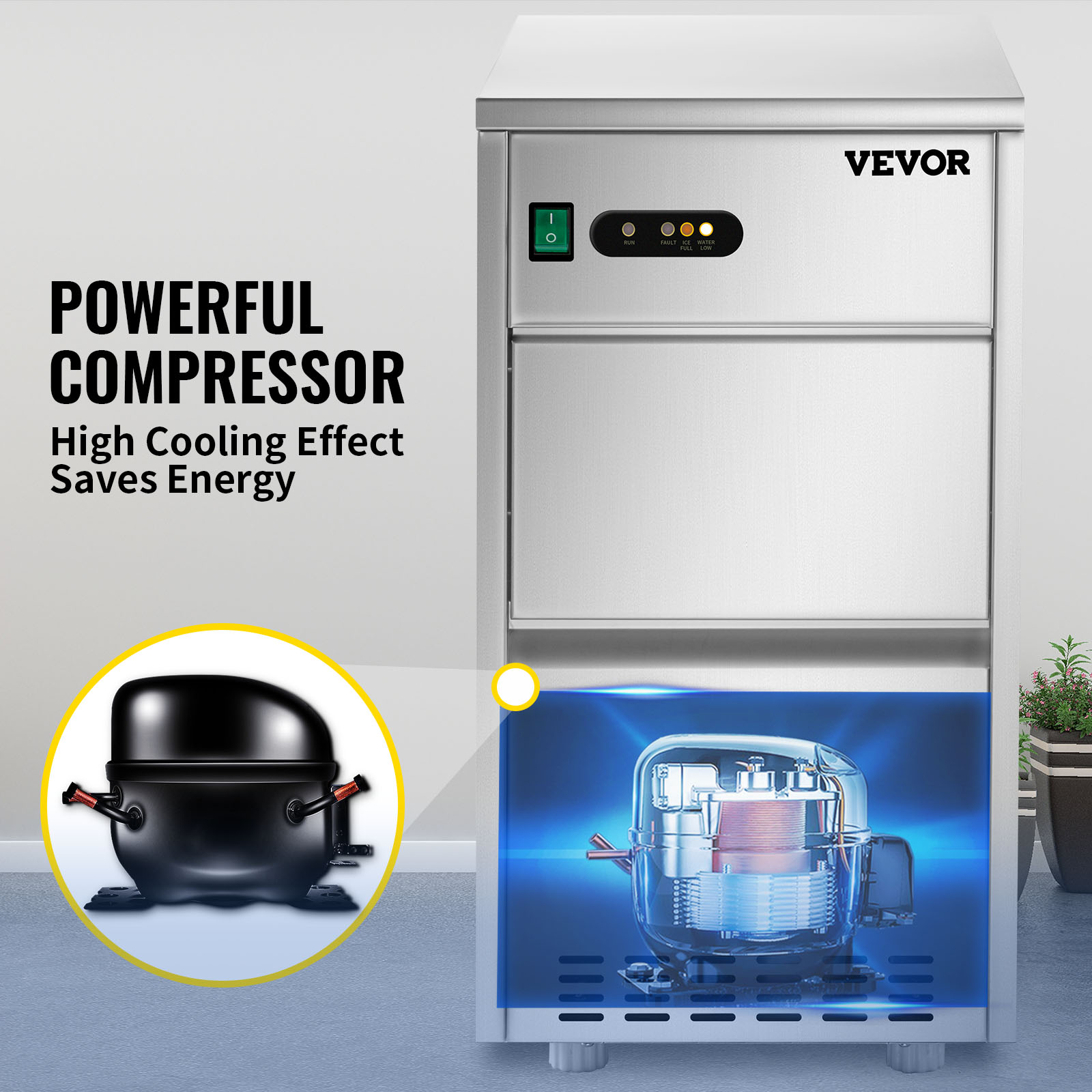 VEVOR 110V Commercial Ice Maker 120LBS/24H with 22LBs Storage Ice Maker  Machine Stainless Steel Portable Automatic Ice Machine with Scoop and  Connection Hoses Perfect for Restaurants Bars Cafe