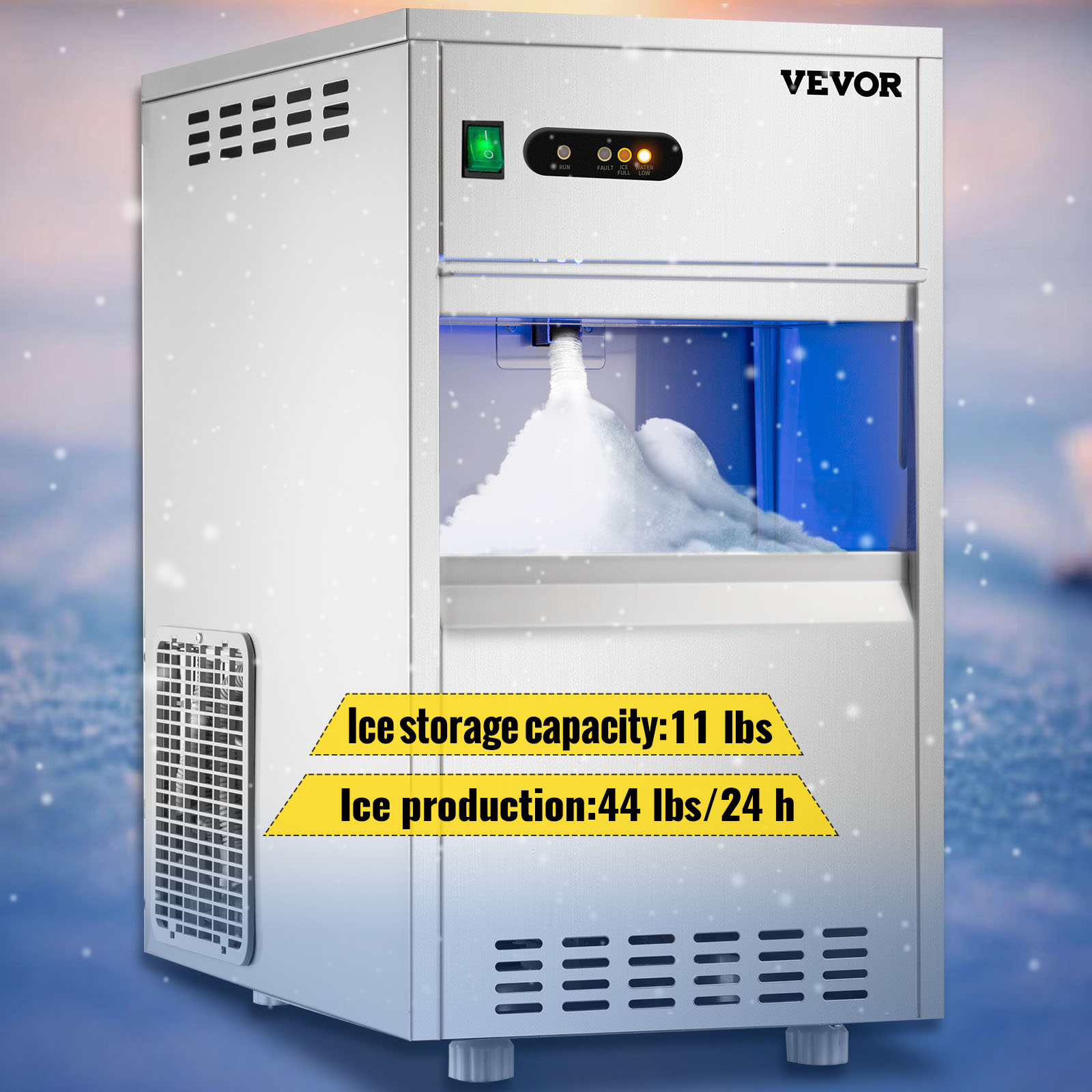 VEVOR 110V Commercial Ice Maker 120LBS/24H with 22LBs Storage Ice Maker  Machine Stainless Steel Portable Automatic Ice Machine with Scoop and  Connection Hoses Perfect for Restaurants Bars Cafe