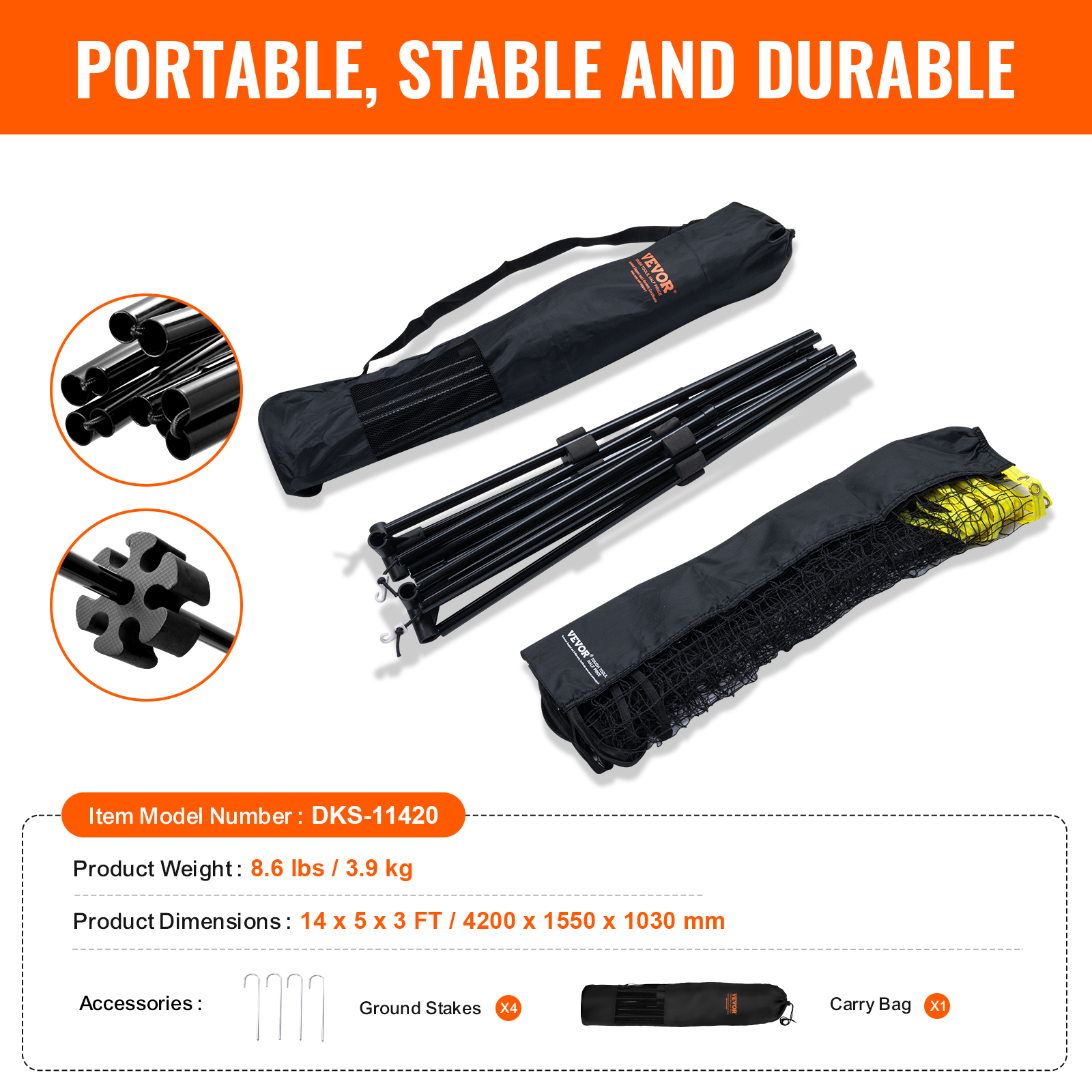 VEVOR 14ft Badminton Net Set Outdoor Portable Volleyball Pickleball Tennis Net - Picture 9 of 74