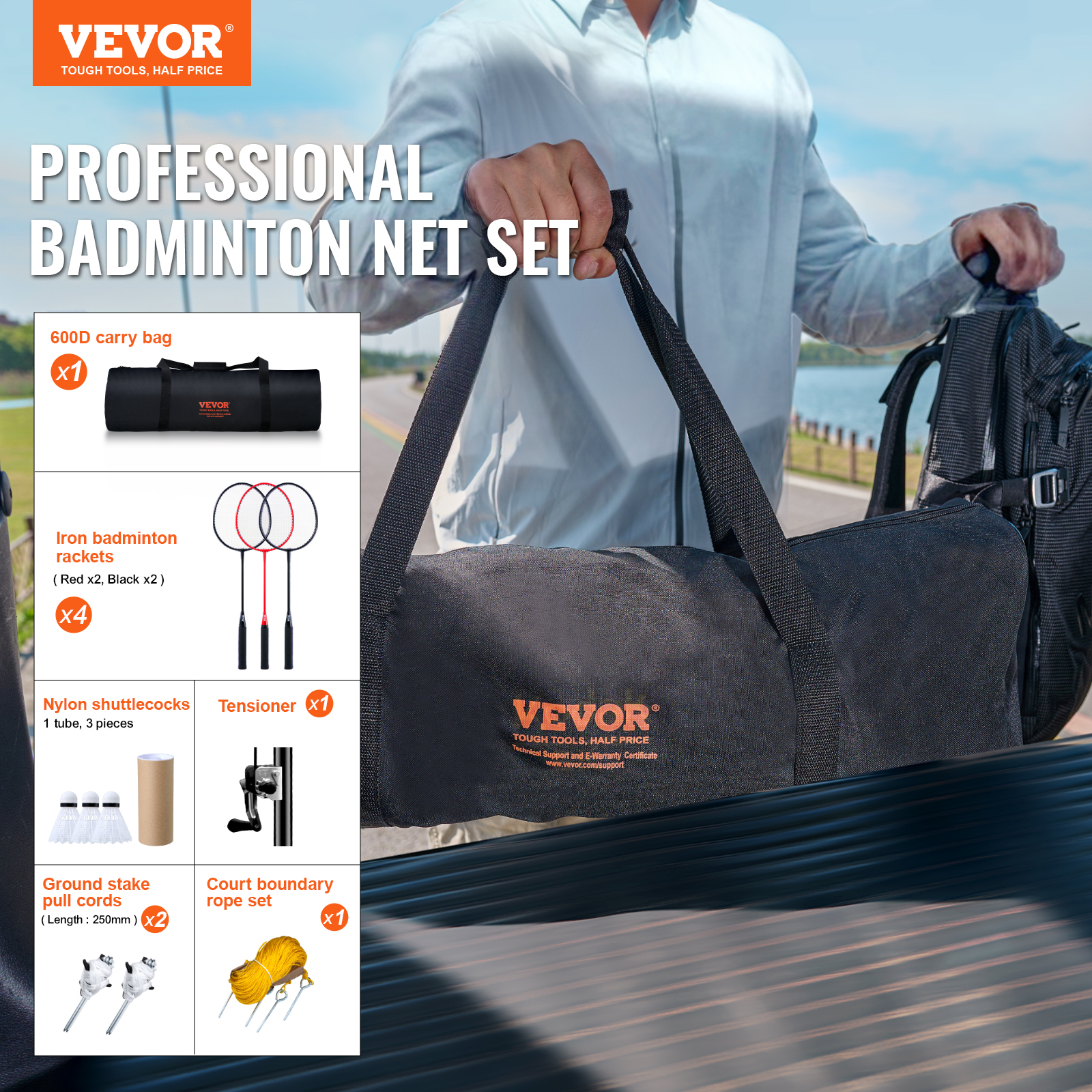 VEVOR 14ft Badminton Net Set Outdoor Portable Volleyball Pickleball Tennis Net - Picture 64 of 74