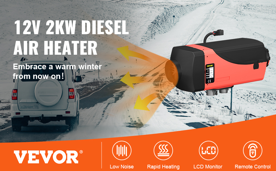 VEVOR 2KW Diesel Heater 12V 2KW Diesel Air Heater Muffler 2KW Diesel Air  Heater with Knob Switch for RV Motorhome Trailer Trucks Boats