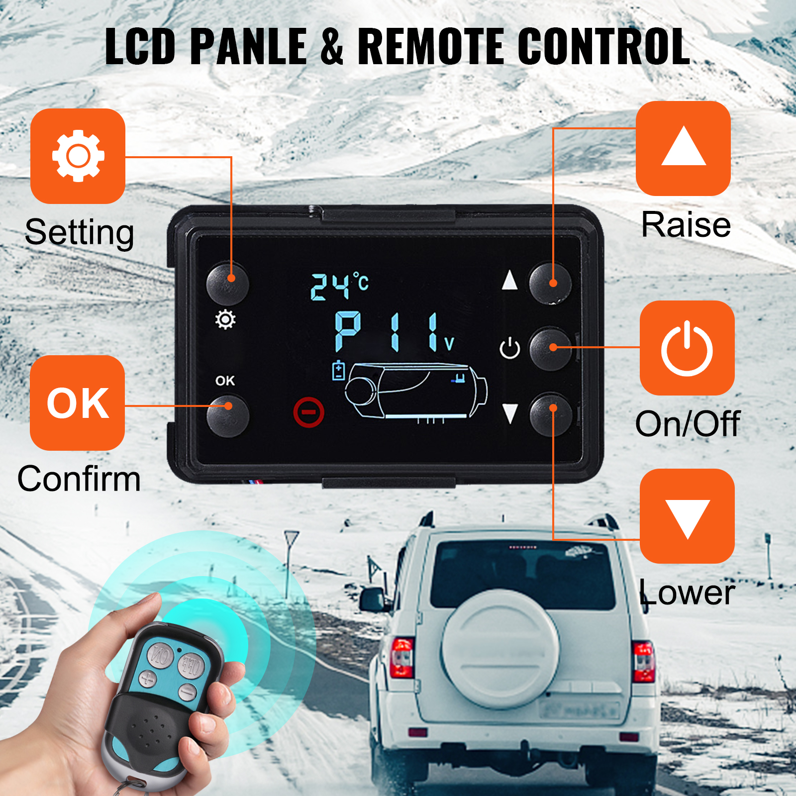 VEVOR VEVOR Riscaldatore di parcheggio diesel, 5kW 12V riscaldatore d'aria  diesel riscaldatore di parcheggio con serbatoio 15L e interruttore di  controllo LCD, kit con riscaldatore diesel 12V