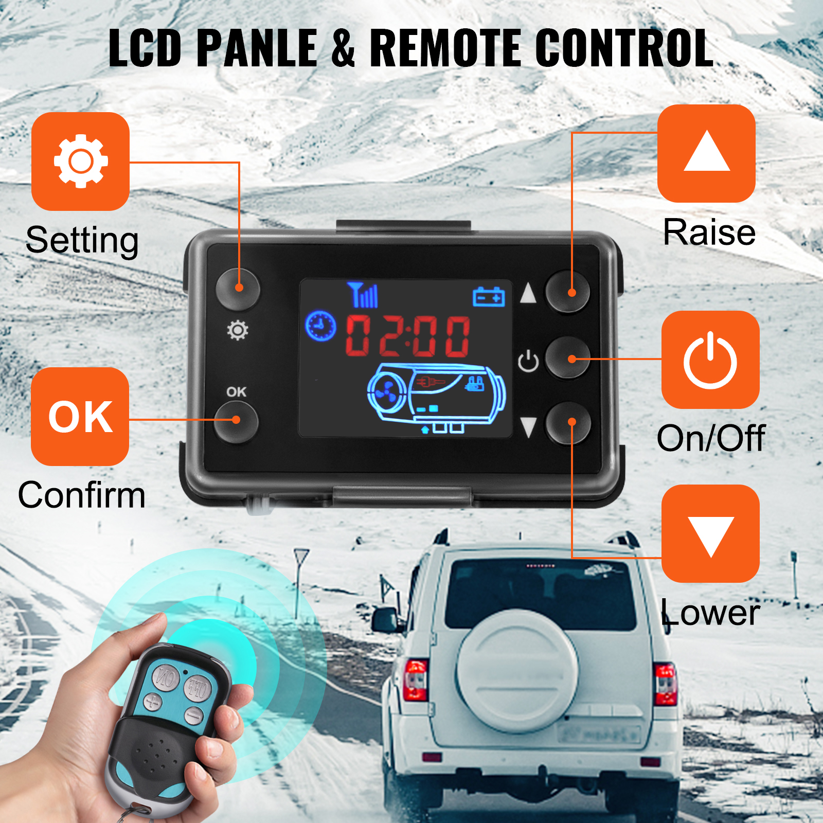 Télécommande de chauffage diesel 12V 2kw avec commutateur Lcd pour camion  de bateau de camping-car