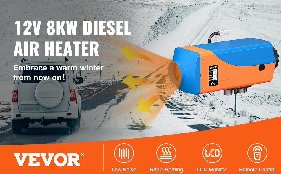 VEVOR Chauffage Diesel 12 V 8 kW Consommation 0,16-0,62 L/h Réchauffeur  d'Air