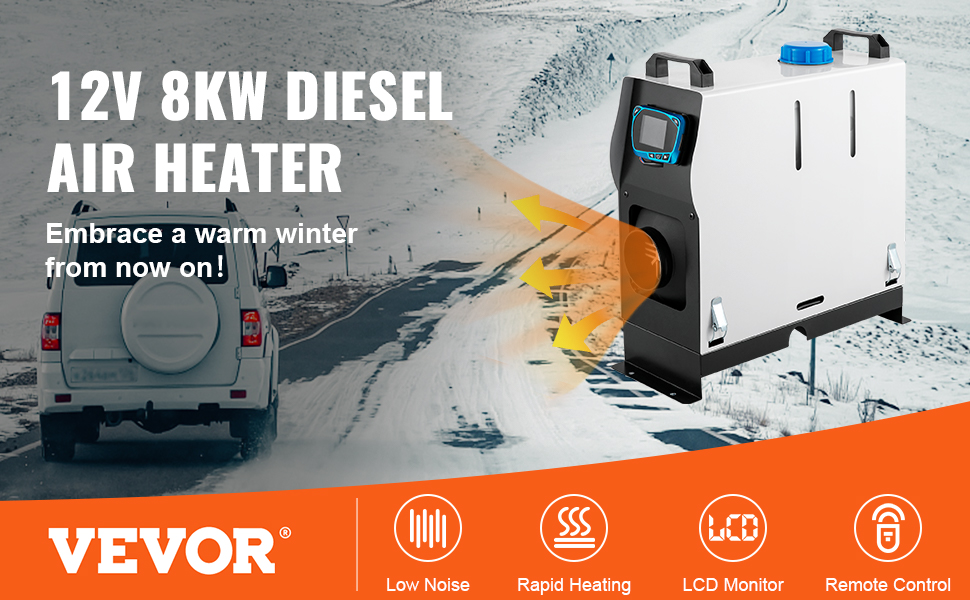 VEVOR Diesel Luchtverwarmer 8 KW, Standkachel diesel heater Aluminium  Standkachel, Werktemperatuur - 40 °C - 80 °C, Autoverwarming met Stil  LCD-Scherm en Camper