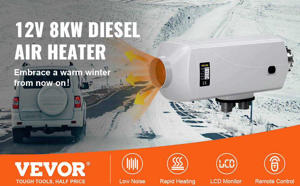 VEVOR 8KW Diesel Air Heater, 10L Tank, Diesel Heater 12V, Muffler