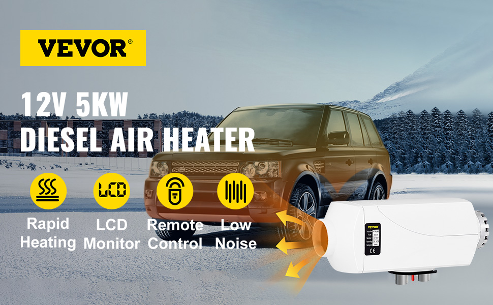 VEVOR 5KW Diesel Air Heater Muffler 12V 5000W Diesel Parking Heater 2 Duct Diesel  Heater Double Vent with Knob Switch for RV Car Bus Motorhome Boats