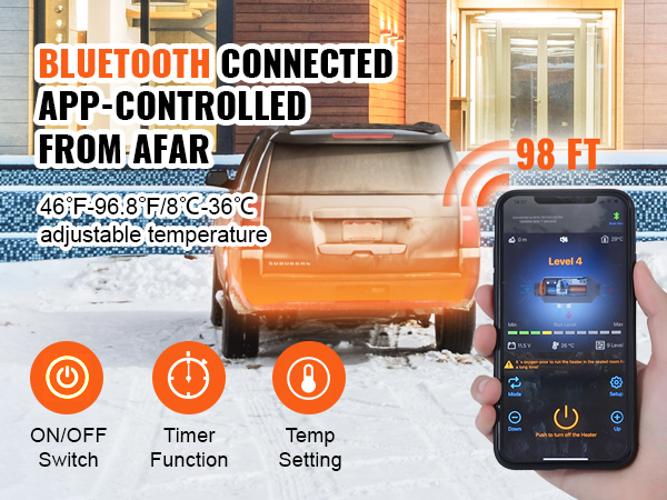 VEVOR Chauffage Diesel Tout-en-Un Portable 12 V 5 KW Réchauffeur d'air  Diesel 0,16-0,52 L/h 8-36 ℃ Réglable 15-20 m² Contrôle LCD Bluetooth  Télécommande Réservoir 5 L pour RV Auto sans Installation 
