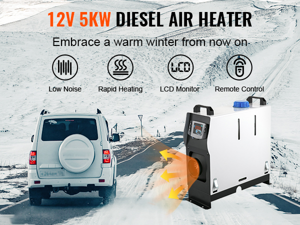 VEVOR Chauffage de Voiture d'air diesel 12v 5kw Réchauffeur de voiture d'air  (Avec écran LCD bleu & 1 sortie d'air) Préchauffage du moteur de la voiture  garée