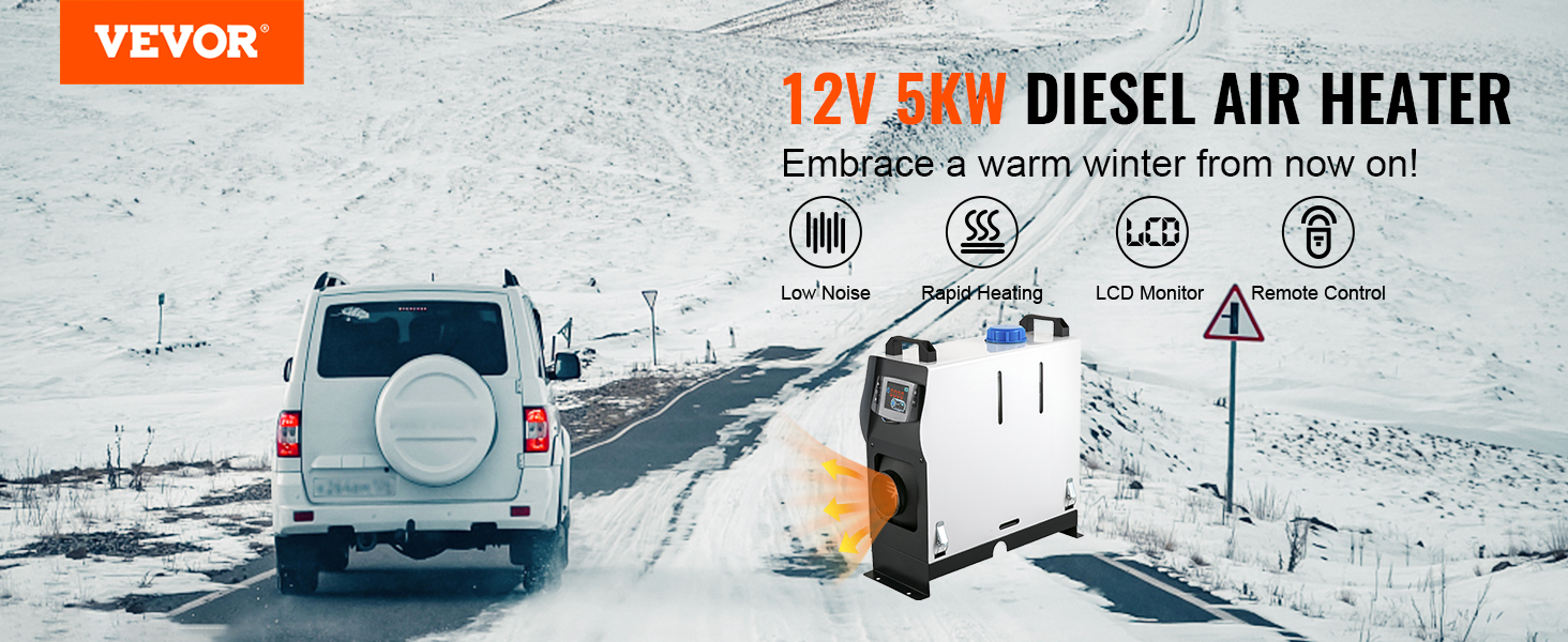 Ikodm Calentador de Aire Diesel 12 V 5 kW, Calefacción Estacionaria Diesel,  Calentador de Aire diésel con Mando a Distancia, Pantalla LCD