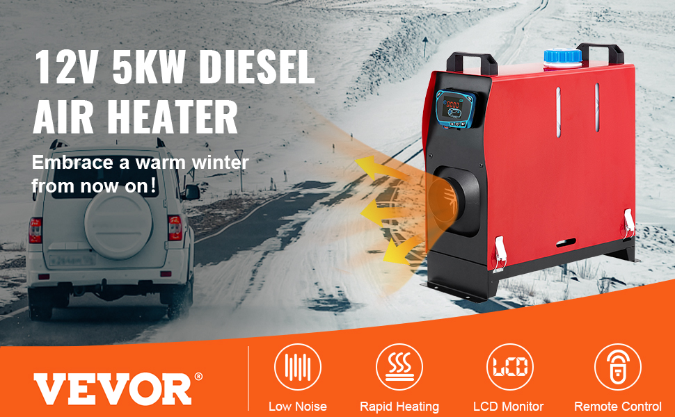 Chauffage Diesel 12V 5KW Air Diesel Heater,Réchauffeur d'air Diesel avec  Affichage à Télécommande d'affichage à Cristaux Liquides