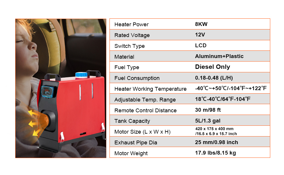 Cinebasto VEVOR 12V 8KW Diesel Air Heater - Accessori Auto In
