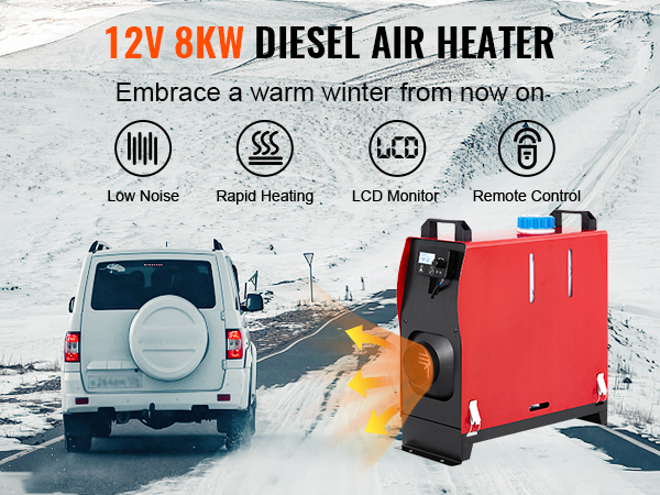 VEVOR Air Diesel Heater Fuel 12V 8KW With LCD Switch 1 Air Outlet For RV  Trucks