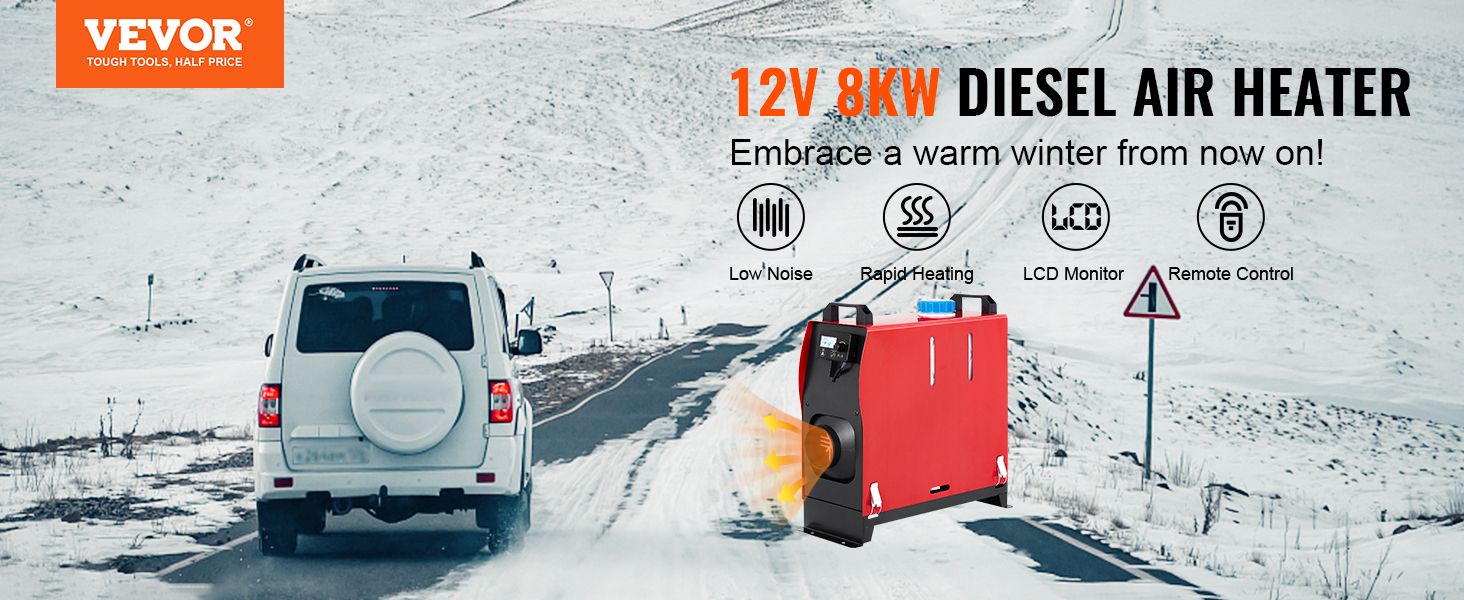 Chauffage Diesel Auto 8KW 12V Chauffage d'Air LCD air Diesel  Heater,Réchauffeur d'air Diesel avec Affichage à Télécommande d'affichage  Jmax