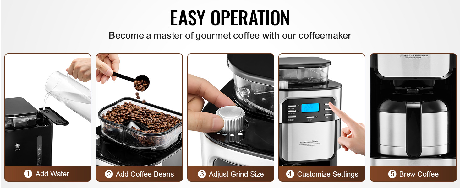 Grind Brew Coffee Maker 8 Cup Drip Coffee Machine w/ 24-Hour Timer Auto Brew