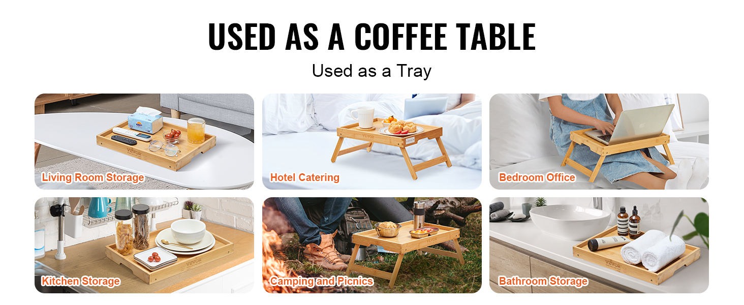 VEVOR Bed Tray Table with Foldable Legs, Bamboo Breakfast Tray for