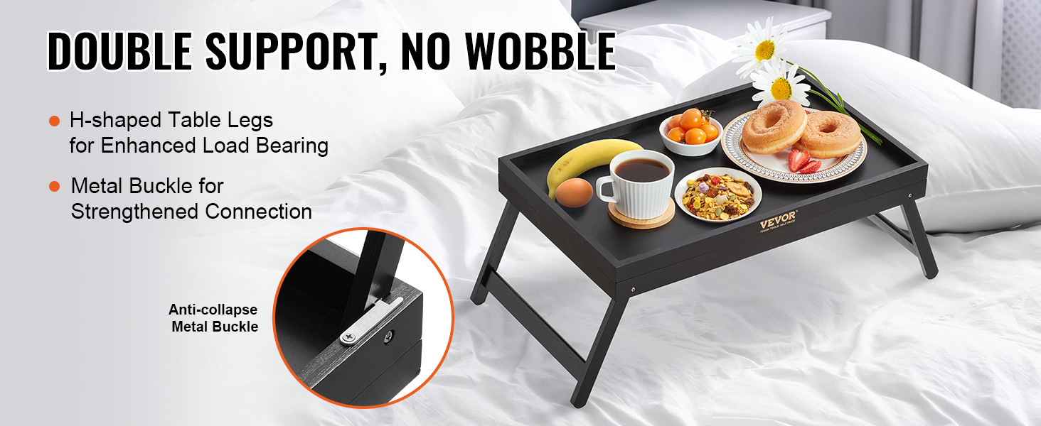 VEVOR Frühstückstablett Bambus Betttablett 612x310x221 mm, Serviertablett  Betttisch mit Klappbaren Beinen Knietisch, Essenstablett auch als Laptop- Schreibtisch, Notebook-Tisch Neigbare Arbeitsfläche