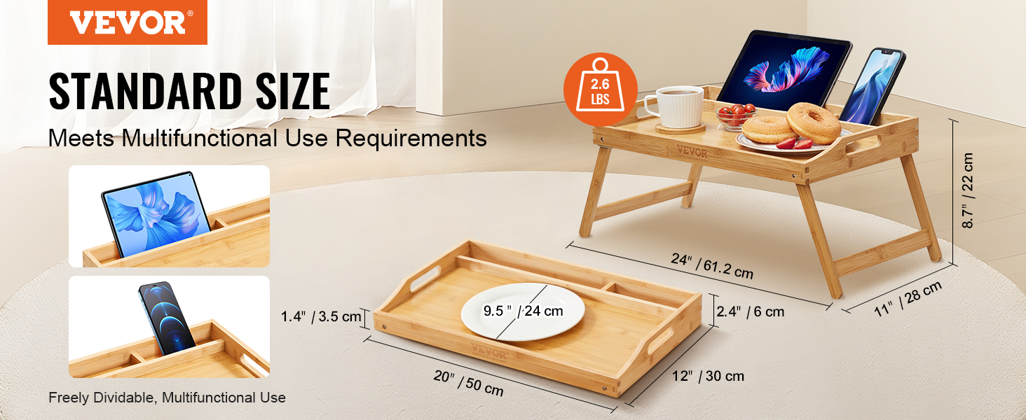 Bed Tray for Eating With Foldable Legs, Breakfast Table for Sofa