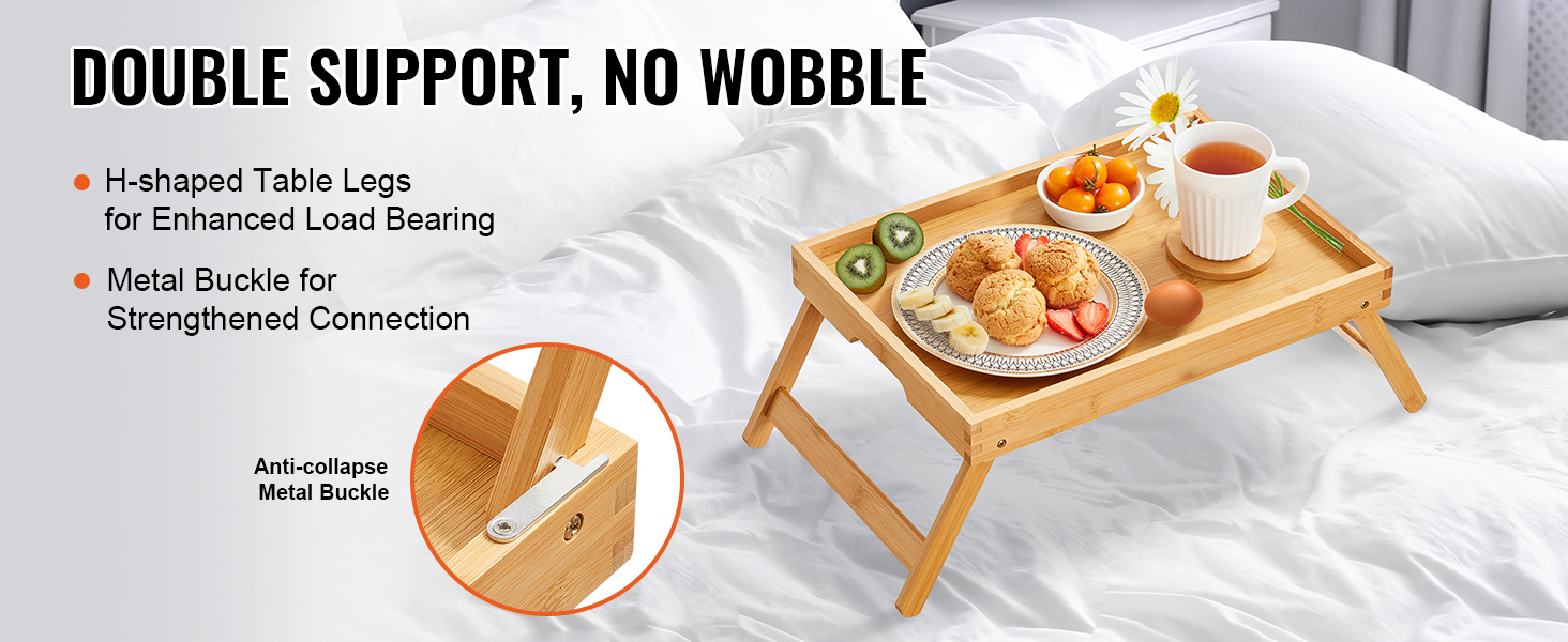 2-Pack Bamboo Bed Trays - Foldable Breakfast Tables With Phone Holder Handles
