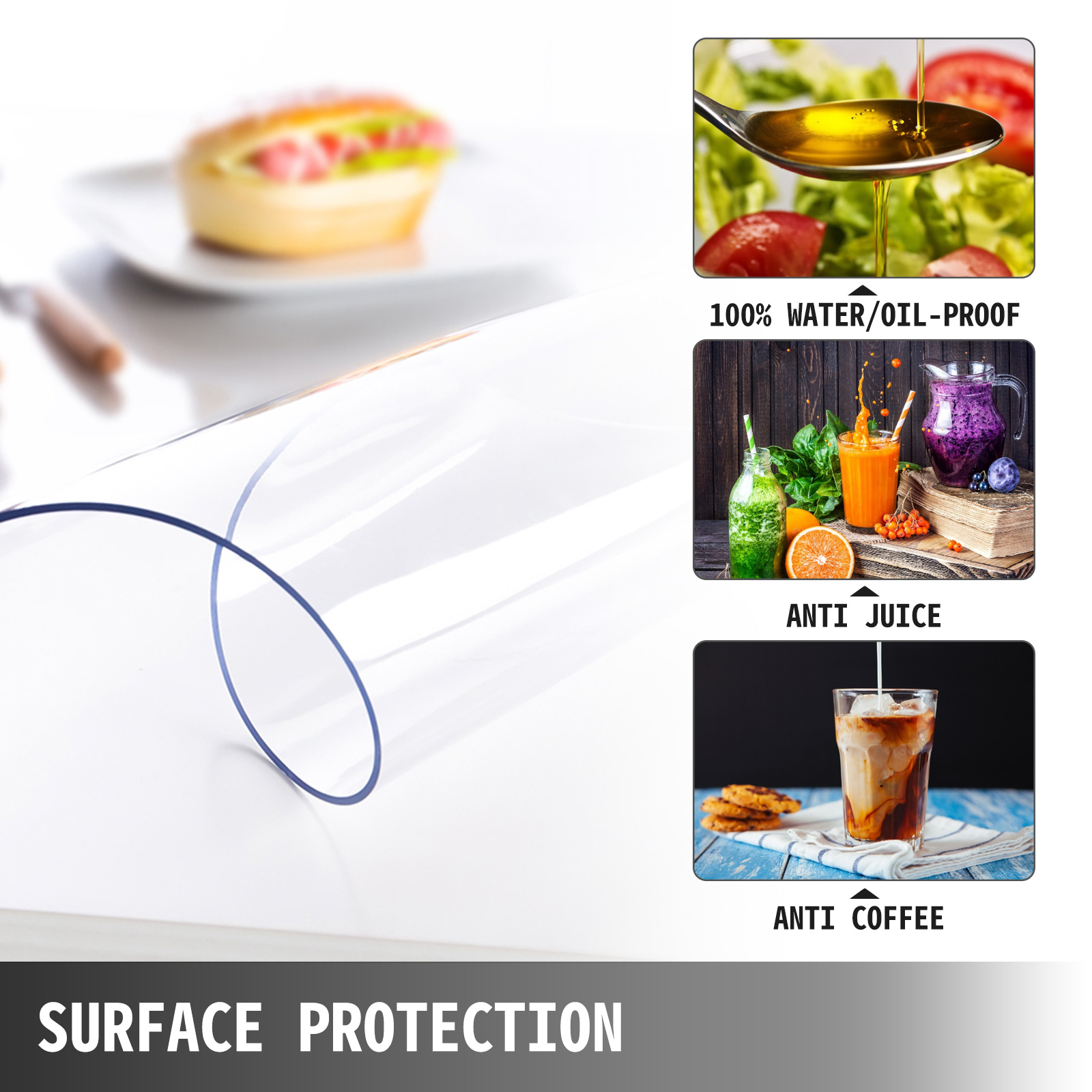 VEVOR Nappe PVC Rectangulaire Transparente 2 mm Nappe de Protection  Impermeable Epaisse pour Table de Cuisine