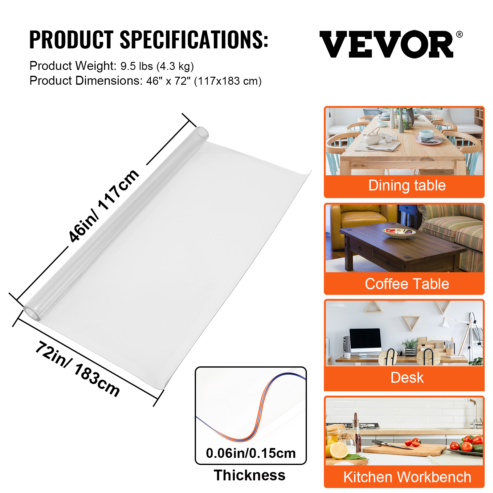 PVC Tablecloth Protector Table Cover 1.5/2mm Plastic Water Transparent - Picture 9 of 98