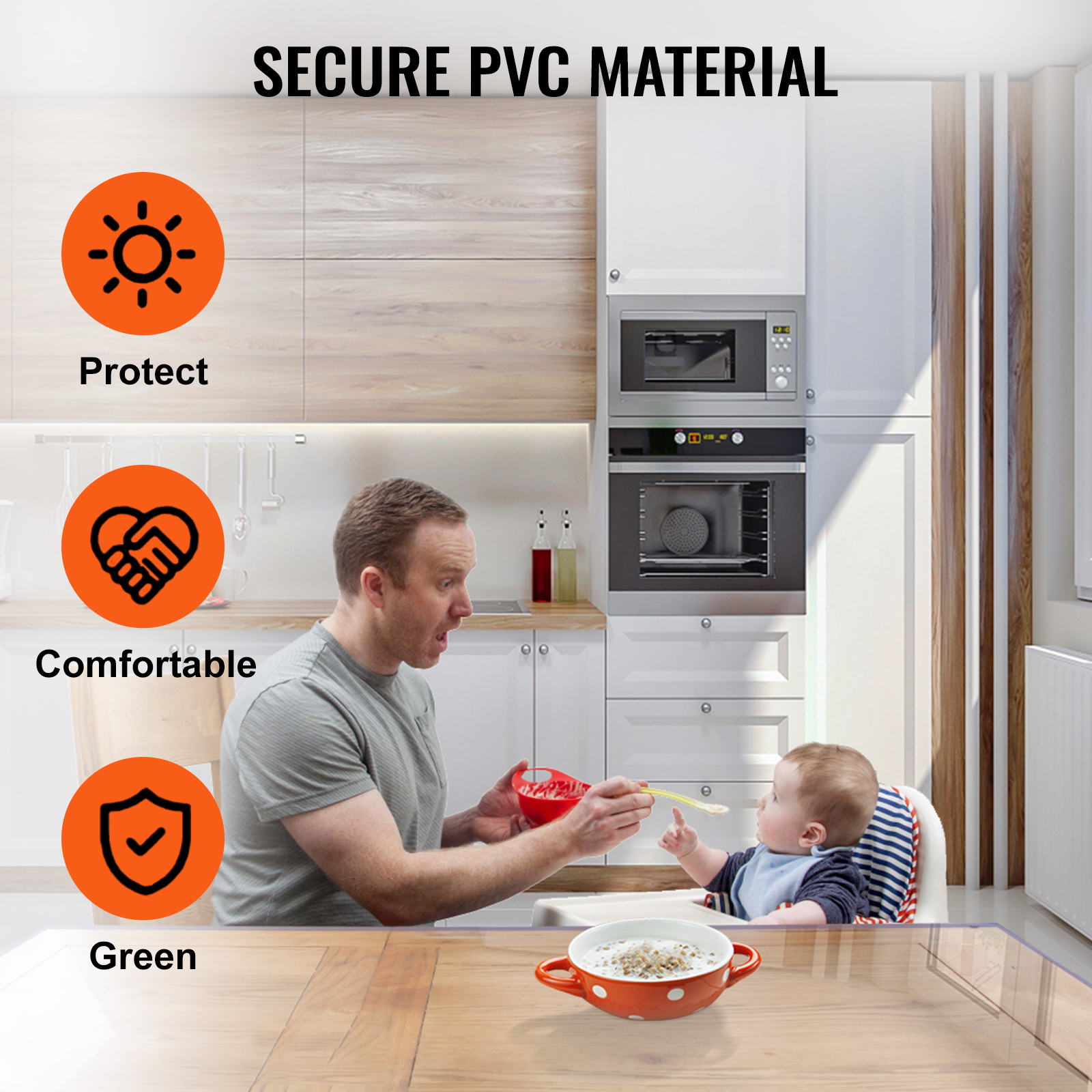 VEVOR 46 x 72 PVC Table Protector Transparent Tablecloth Waterproof Soft Glass Mat