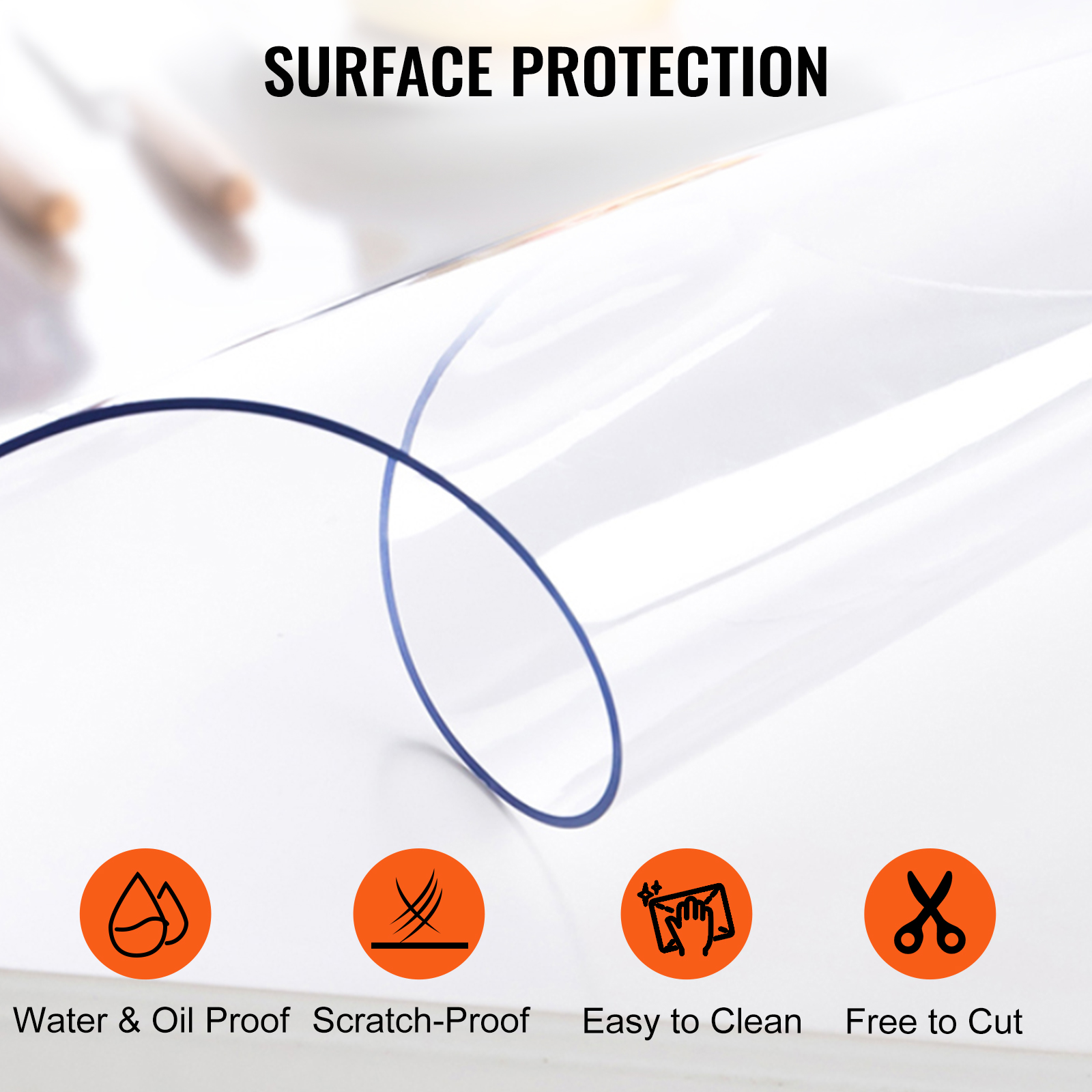 VEVOR 46 x 72 PVC Table Protector Transparent Tablecloth Waterproof Soft Glass Mat