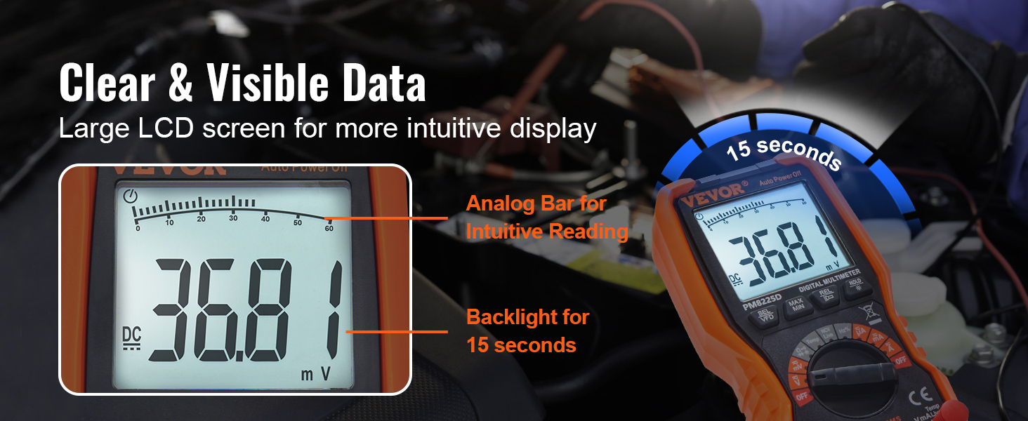 VEVOR Multimètre numérique avec écran LCD (comptes) : 6000 Voltmètre  Testeur de