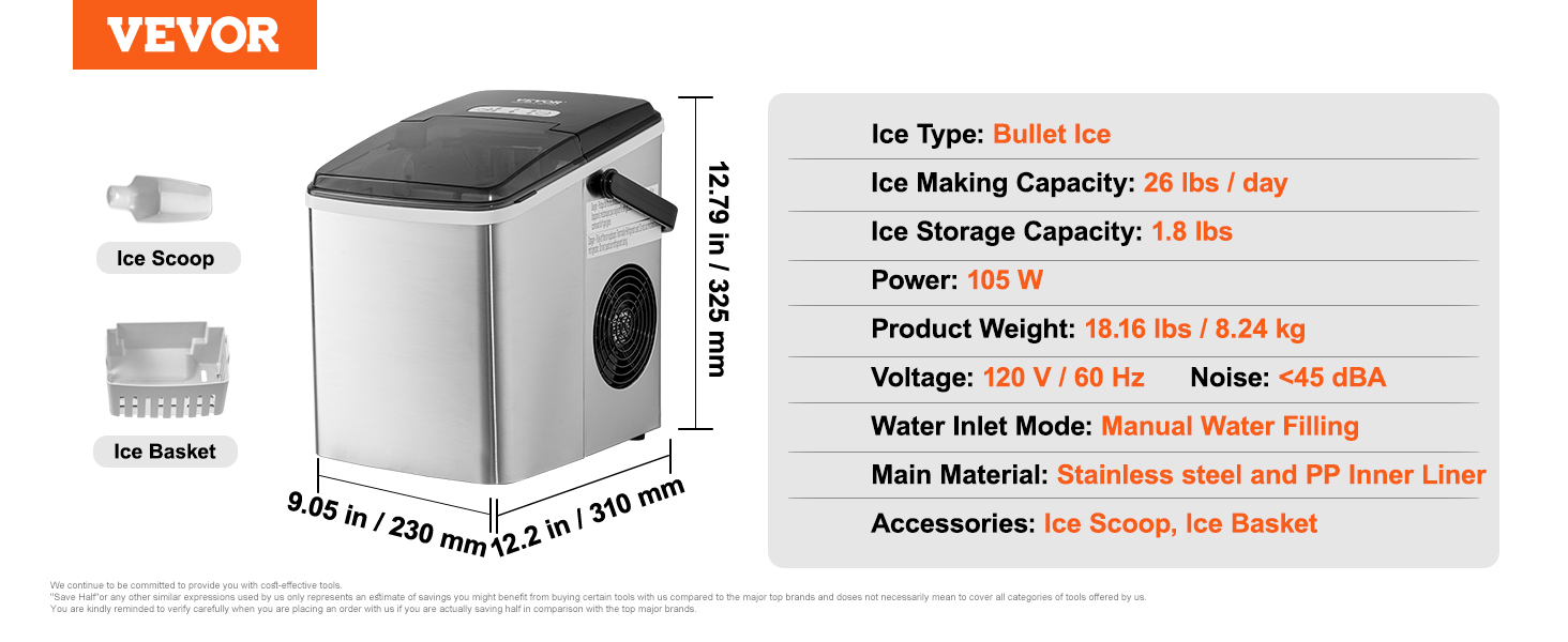 Countertop Ice Maker,26Lbs/24H,Self-Cleaning