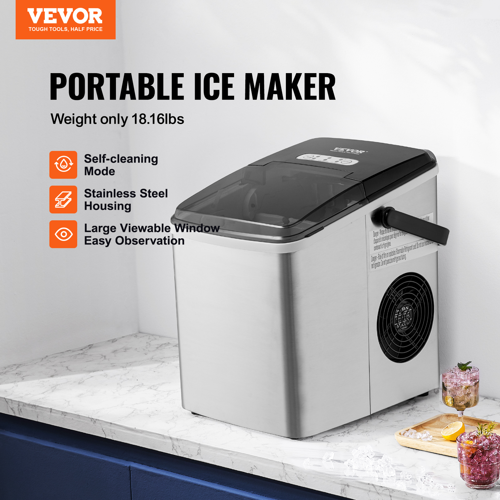 VEVOR Portable Countertop Ice Cube Maker Machine 26/33/37/62Lb/24H Self-Cleaning