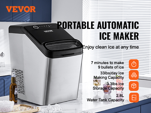 Portable Automatic Countertop Ice Maker Machine 7-15mins Fast